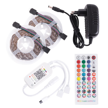Kit Tira LED 72W 3,000Lm 300 LEDs 10M RGB Blister Transformador, Controlador, Control Bluetooth IP20 40,000H