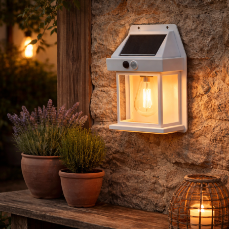 Aplique Solar IP44 3W 3000K 100Lm con Sensor PIR - Blanco  [ASAL-0289]