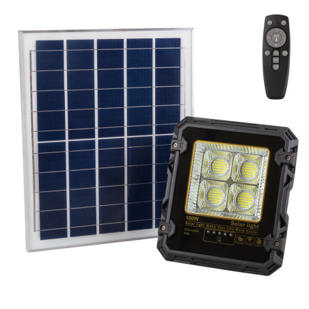 Proyector 100W con Panel Solar Control Remoto IP65  [1916-FLSOL-100W-CW]