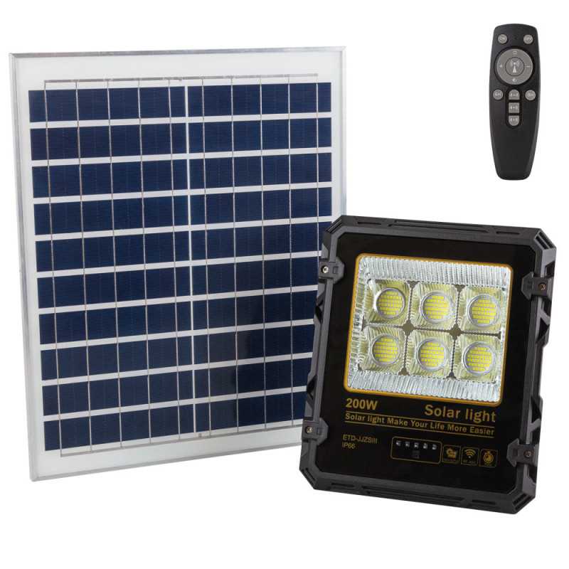 Proyector 200W con Panel Solar Control Remoto IP65  [1916-FLSOL-200W-CW]