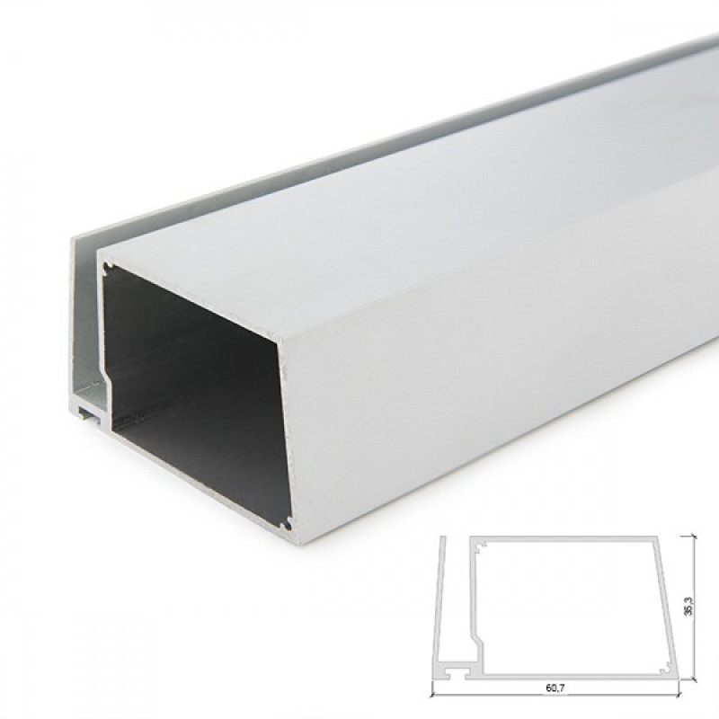 Perfíl Aluminio para Tira LED Estanterías Cristal Espesor 8Mm - Alojamiento Transformador x 2M