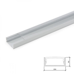 Perfíl Aluminio para Tira LED Doble - Difusor Transparente x 2M