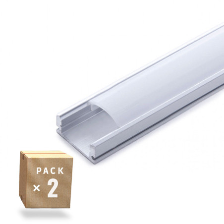 Pack 2 Perfil de Aluminio para LEDs Difusor Opal Tira 2M