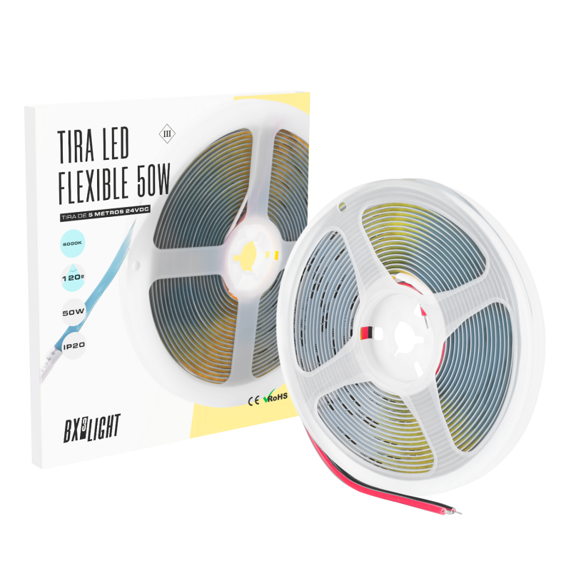 Tiras de Led Flexible 50W IP20 6000 K 24 VDC  5 m.  [BX3-COB-320-24DC-CW]