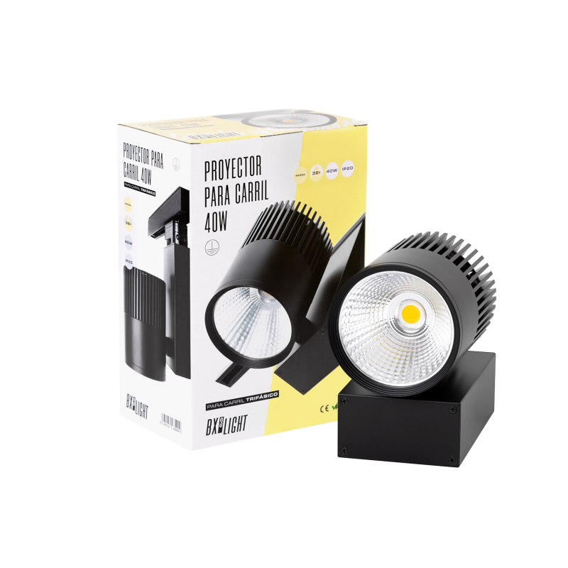 Foco de Carril LED  40W 3600Lm CRI90 4200ºK Trifásico UGR17 50.000H    [BX3-TR40W-BLACK-W]