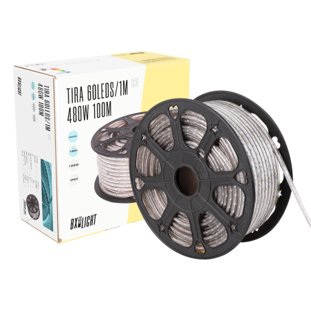 Tira de 60 LEDs/M 480W 24.000Lm 6000ºK SMD3528 220VAC IP65 x100M 40.000H   [BX3-2203528-60100MCW]