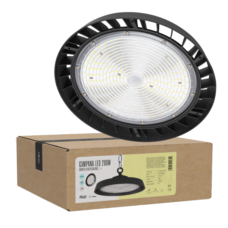 Campana LED 200W ( 120W-160W-200W ) 36000Lm Driver Lifud Regulable 1-10V Chip Philips CW 6000ºK 90º