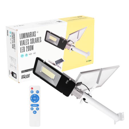 Farola LED Solar-Control Remoto- Dimable- Panel: 6V 200W Batería: 3,2V 20000MaH   [BX3-FAR-SOL-200W-CW]