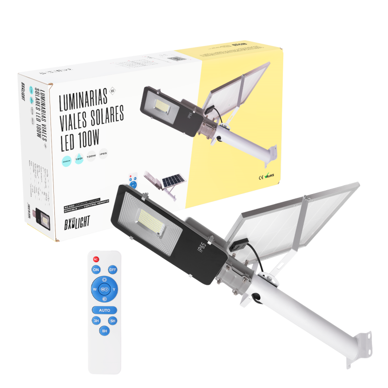 Luminarias Viales Solar  -  Alumbrado Publico -  Farolas Led -  Entornos Urbanos y Residenciales  100W IP65 6000 k  [BX3-FAR-SOL