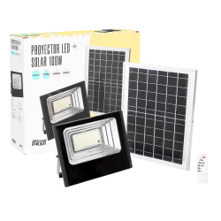 Proyector LED Solar 100W 6500K Panel: 6V/12W Batería: 3,2V/8000MaH Control Remoto    [BX3-SOLARFL-100W-01]