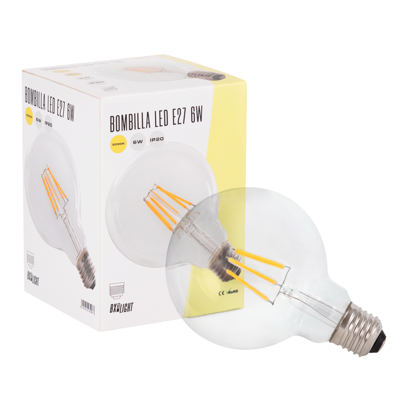 Bombilla LED E27 6W  432Lm 2000ºK Filamento G95 40.000H  [BX3-LF-G95-E27-6W-WW]