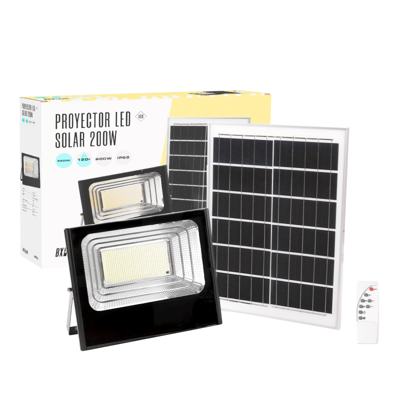 Proyector LED solare 200W 6500K Pannello: 6V/20W Batteria: 3,2V/15000MaH Telecomando  [BX3-SOLARFL-200W-01]