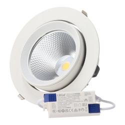 Foco Downlight LED 40W CCT (Tonalidad Luz Regulable) Circular Orientable Driver LIFUD 40.000H Microprismático