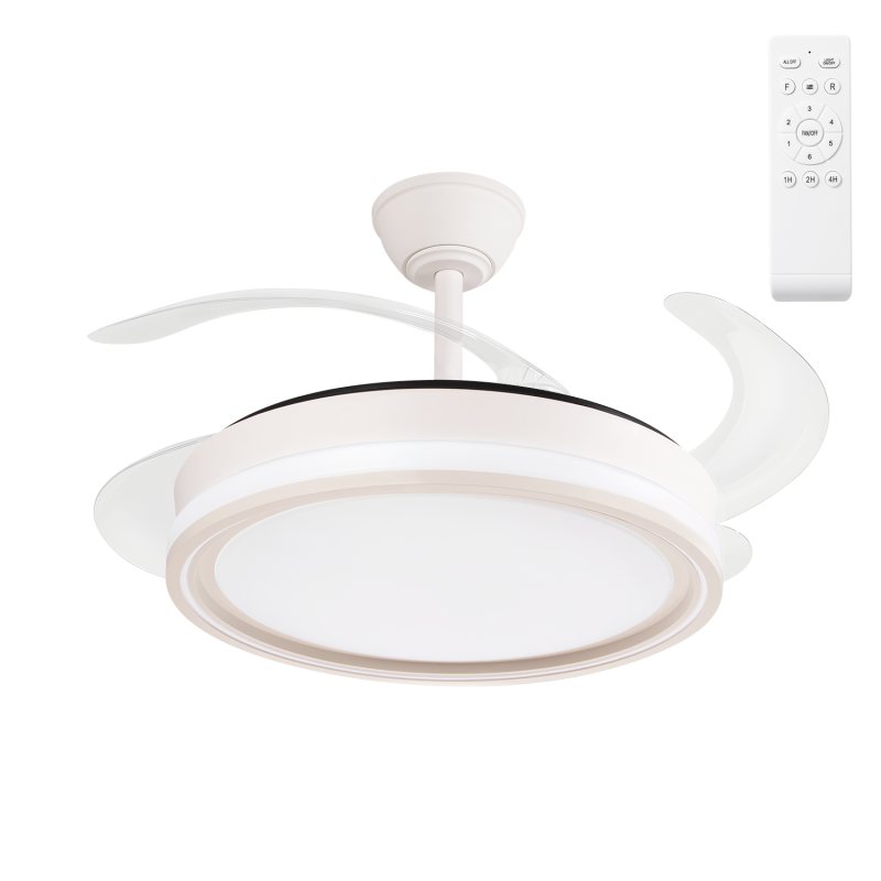Ventilador Dc Bandido Función Verano-Invierno 59w Blanco 4 Aspas 107d 5900lm 3500-4000-6500k  Remoto y Temporizador