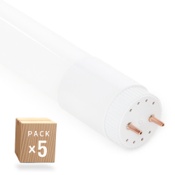 Pack 5 Tubo LED T8 18W 2.880Lm 6000ºK Vidrio 120Cm  Conexión 2 Extremos 40.000H