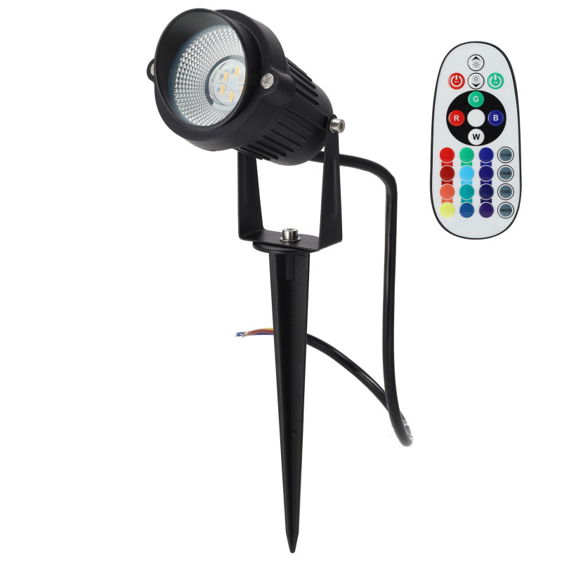 Foco Led con Pincho Jardín 5W 60º IP65 RGBW Acabado Negro con Mando a Distancia