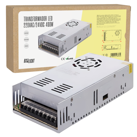 Transformador -  Fuente de Alimentación AC/DC -  Convertidor AC/DC - 220VAC/24VDC 400W 16 - 5A IP20 Ventilador [BX3-S-400-24-WF]