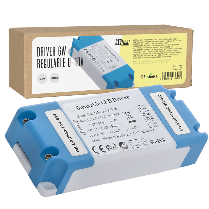 Driver CM-6VAaDR Pot.6W V Out 12-48VDC 300 mA Clase II 0-10V [BX3-DRDIM0-10V-6W]