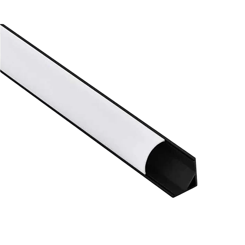 Perfíl Aluminio Negro para Tira LED Instalación Esquinas - Difusor Opal x 2M