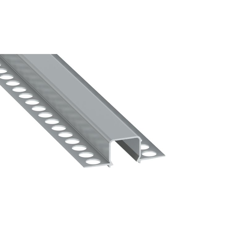 Perfíl Aluminio KIMERA-"MOSSO" Anodizado Plata con Difusor Opal , Tapones y Clips Sujección 2,02M