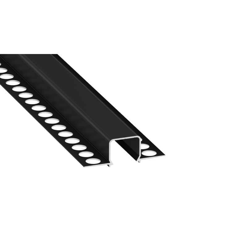 Perfíl Aluminio KIMERA-"MOSSO" Anodizado Negro con Difusor Opal , Tapones y Clips Sujección 2,02M