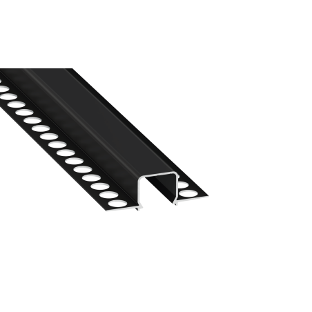 Perfíl Aluminio KIMERA-"MOSSO" Anodizado Negro con Difusor Opal , Tapones y Clips Sujección 2,02M