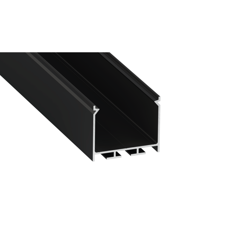 Perfíl Aluminio KIMERA-"NORS" Anodizado Negro con Difusor Opal , Tapones y Clips Sujección 2,02M