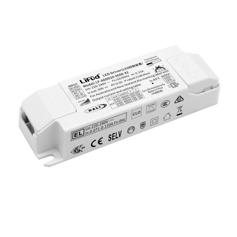 Driver Lifud 20W Salida: 9-42V 350-500mA Dimable DALI/PUSH IP20
