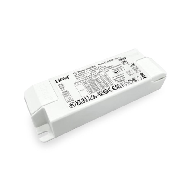 Driver Lifud 40W Salida: 
9-40V 700-1050mA Dimable DALI/PUSH IP20
