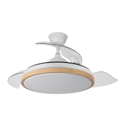 Ventilador DC Evros 59w 6980lm Blanco/Haya 107d 3 Aspas Despegables 3000-4000-6000k Remoto+Reg.Intensidad+Temporizador+Memoria