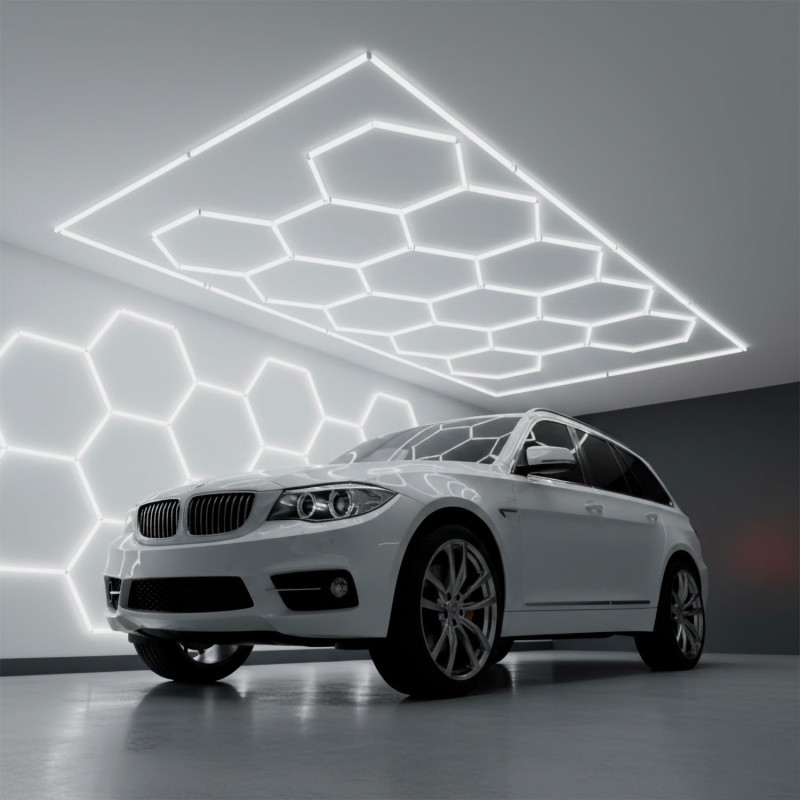 Lámpara LED hexagonal - 6000K - 14 hexágonos 56cm + Rectángulo 500cm