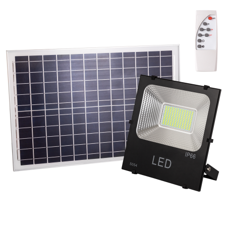 Foco Proyector LED 100W 10.000Lm 6000ºK Solar Sensor 100W + Control Remoto Panel 6V/25W 40.000H   [HO-626005-CW]