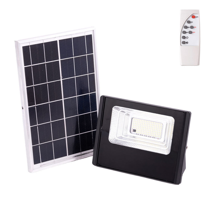 Proyector LED solar 30W 6500K Panel: Bateria 6V/6W: Control remoto 3,2V/3000MaH