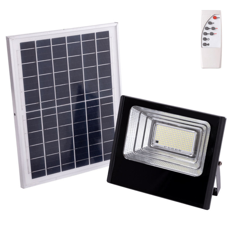 Proyector LED Solar 100W 6500K Panel: 6V/12W Battery: 3.2V/8000MaH Remote Control  [HO-SOLARFL-100W-01]