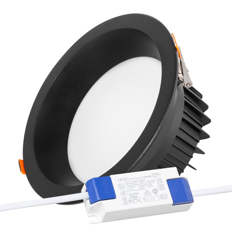 Foco Downlight Circular LED 20W 2.000Lm 6000ºK Anti-Deslumbrante UGR19 40.000H Negro