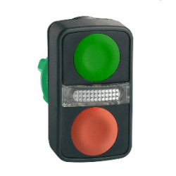 Cabeza pulsador luminoso doble ø 22 - verde rasante/rojo rasante ref. ZB5AW7A3740 Schneider Electric [PLAZO 3-6 SEMANAS]