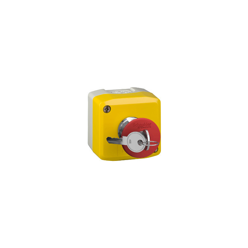 yellow station - 1 red mushroom head pushbutton Ø40 key release 1NC ((*)) ref. XALK188 Schneider Electric [PLAZO 3-6 SEMANAS]