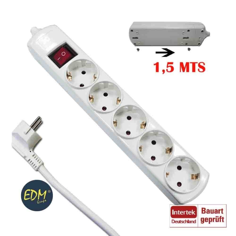 BASE MULTIPLE 5 TOMAS EASY-FIX 3X1,5mm 1,5MTS CON INTER. T/TL 10/16A EDM